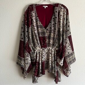 EUC Jodiel Burgundy and Cream Floral Blouse SZ L